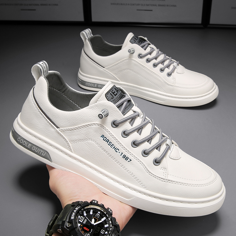 JINTOHO Fashion Men Leather Sneakers Outdoor Leather Shoes Comfortable Casual Rubber Lace Up Shoes For Men