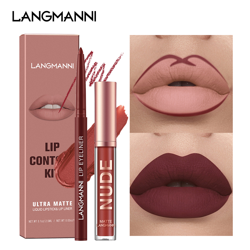 Lip Gloss Lip Liner Set 2 Pieces Set Not Easy to Stick Cup Matte Lip Gloss Set