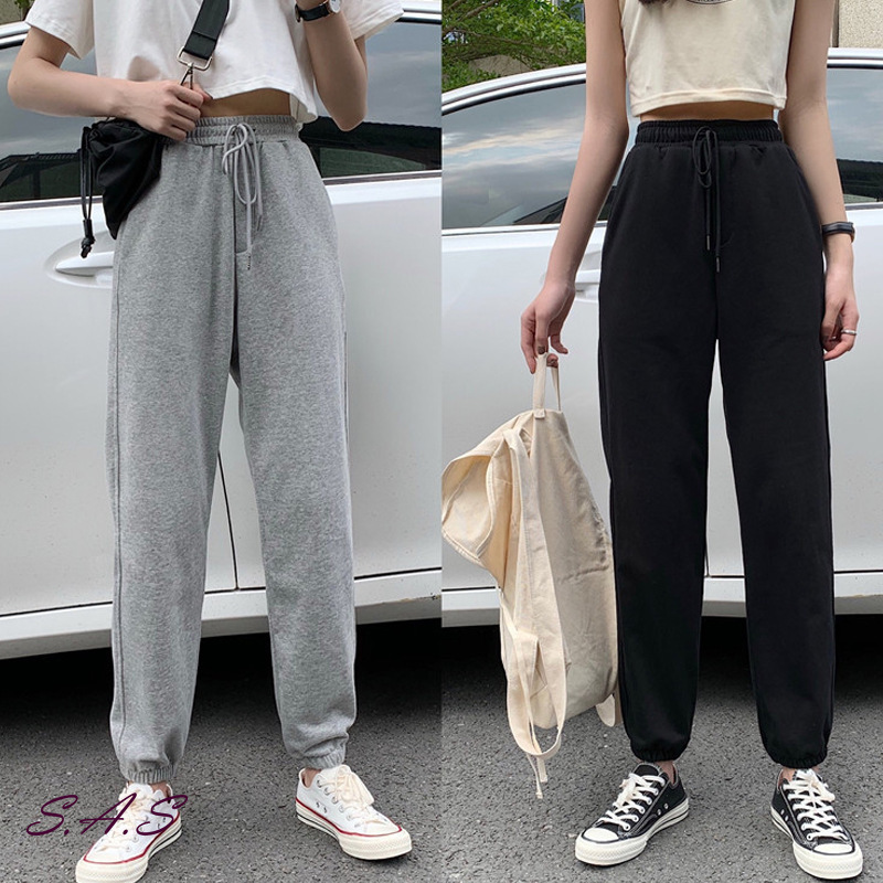灰色哈倫棉褲 顯瘦高腰休閒褲 哈倫褲 棉褲 寬鬆百搭束腳運動褲 運動褲 休閒褲 長褲 高腰 顯瘦 SAS 【1231P】