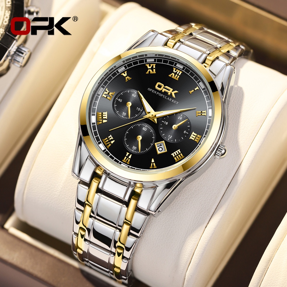 OPK Men Watch Waterproof Seiko Stainless Steel Black Luxury Watchs