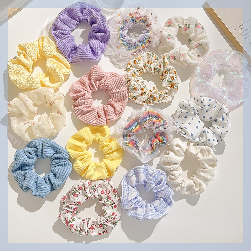 Girls Summer White Floral Scrunchies Hair Accessories Hair Rope White/Pink