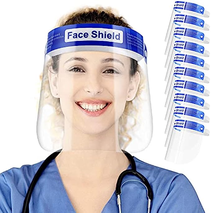 10 Pack Face Shield for Protection Clear Mask with Glasses Reusable Anti-fog Transparent Plastic Face Shields that Do Not Require Installation with Comfortable Sponge and Elastic Band for Kids Adult