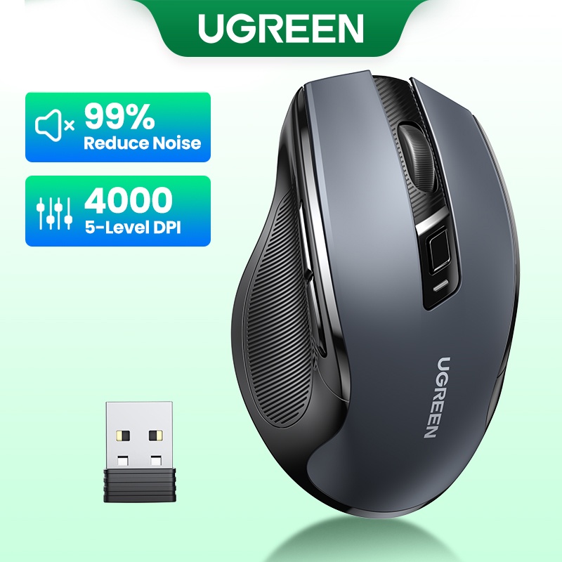 UGREEN Wireless Mouse 2.4G with USB Mini Receiver DPI Setting 4000DPI with 6 Silent Buttons 5 Level Ambidextrous for PC/Mac/Linux